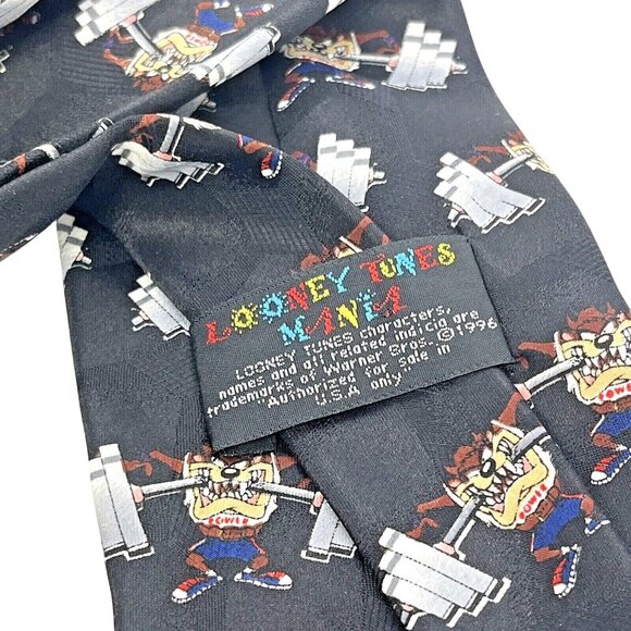 Looney Tunes Mania Tasmanian Devil Power Lifter Tie Black Vintage - Picture 2 of 12